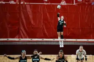 Shelton 's Jaylyn Branson during the NSAA State Volleyball Quarterfinals on November 6th, 2024 at Pinnacle Bank Arena in Lincoln, Nebraska. Photo by Mike Sautter.