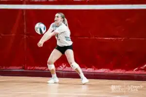 Elkhorn North digs the ball against York during the NSAA State Volleyball Quarterfinals on November 6th, 2024 at Pinnacle Bank Arena in Lincoln, Nebraska. Photo by Mike Sautter.