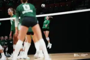Skutt Catholic's Abbie Hagedorn serves during the NSAA State Volleyball Quarterfinals on November 6th, 2024 at Pinnacle Bank Arena in Lincoln, Nebraska. Photo by Mike Sautter