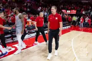 Nebraska Cornhusker head coach Fred Hoiberg heads to the locker room after the win against the UT Rio Grande Valley Vaqueros during a college baskteball game Monday, November 4, 2024, in Lincoln, Nebraska. Photo by John S. Peterson.