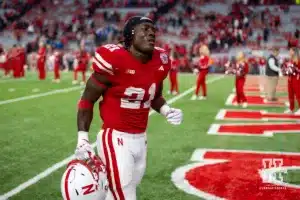 Nebraska Cornhusker running back Emmett Johnson (21) walks off the field after a college football game against the UCLA Bruins Saturday, November 2, 2024, in Lincoln, Nebraska. Photo by John S. Peterson.