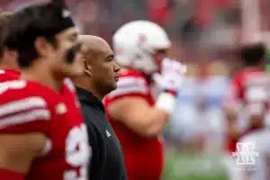 Nebraska Cornhuskers defensive coordinator Tony White watches warm-ups before a college football game against the UCLA Bruins Saturday, November 2, 2024, in Lincoln, Nebraska. Photo by John S. Peterson.