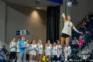 Creighton Bluejay outside hitter Ava Martin (8) serves the ball against the St. John's Red Storm.during a college basketball game October 26, 2024 in Omaha Nebraska Photo by Brandon Tiedemann