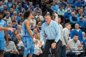 Creighton Bluejays Greg McDermott shocked after a call against St John's Red Storm during a college basketball game Tuesday, December 31, 2024, in Omaha, Nebraska. Photo by Brandon Tiedemann.