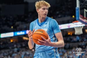 Creighton Bluejays Jackson McAndrew after a turnover during a college basketball game against St John's Red Storm on Tuesday, December 31, 2024, in Omaha, Nebraska. Photo by Brandon Tiedemann.