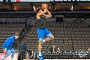 Creighton Bluejays Shane Thomas warming up before a college basketball game against St John's Red Storm on Tuesday, December 31, 2024, in Omaha, Nebraska. Photo by Brandon Tiedemann.