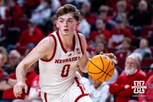 Nebraska Cornhuskers Conner Essegian (0) drives to the basket against Southern during college basketball game, Monday, December 30, 2024, in Lincoln, Nebraska. Photo by John S. Peterson.