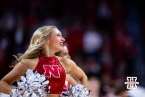 Nebraska Cornhuskers Scarlets dance team performs at a break in the action against the Southern University Jaguars during college basketball game, Monday, December 30, 2024, in Lincoln, Nebraska. Photo by John S. Peterson.