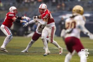ebraska Cornhuskers tight end Luke Lindenmeyer (44) makes a catch against the Boston College Eagles during the Pinstripe Bowl game, Saturday, December 28, 2024, in New York, New York. Photo by John S. Peterson.