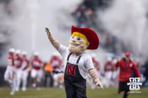 Nebraska Cornhuskers mascot Herbie leads the Huskers out of the locker room during the Pinstripe Bowl game, Saturday, December 28, 2024, in New York, New York. Photo by John S. Peterson.