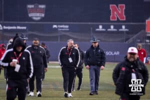 Nebraska Cornhuskers head coach Matt Rhule walks to the locker room before the start of the Pinstripe Bowl game against the Boston College Eagles, Saturday, December 28, 2024, in New York, New York. Photo by John S. Peterson.