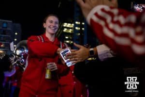 Nebraska Cornhuskers setter Bergen Reilly (2) arrives at the KFC Yum! Arena to take on the Penn State Nittany Lions during the semi-final round in the NCAA championship Thursday, December 19, 2024, in Louisville, Kentucky. Photo by John S. Peterson.