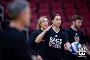Nebraska Cornhuskers outside hitter Merritt Beason (13) practices serving during practice at the NCAA championships Wednesday, December 18, 2024, in Louisville, Kentucky. Photo by John S. Peterson.