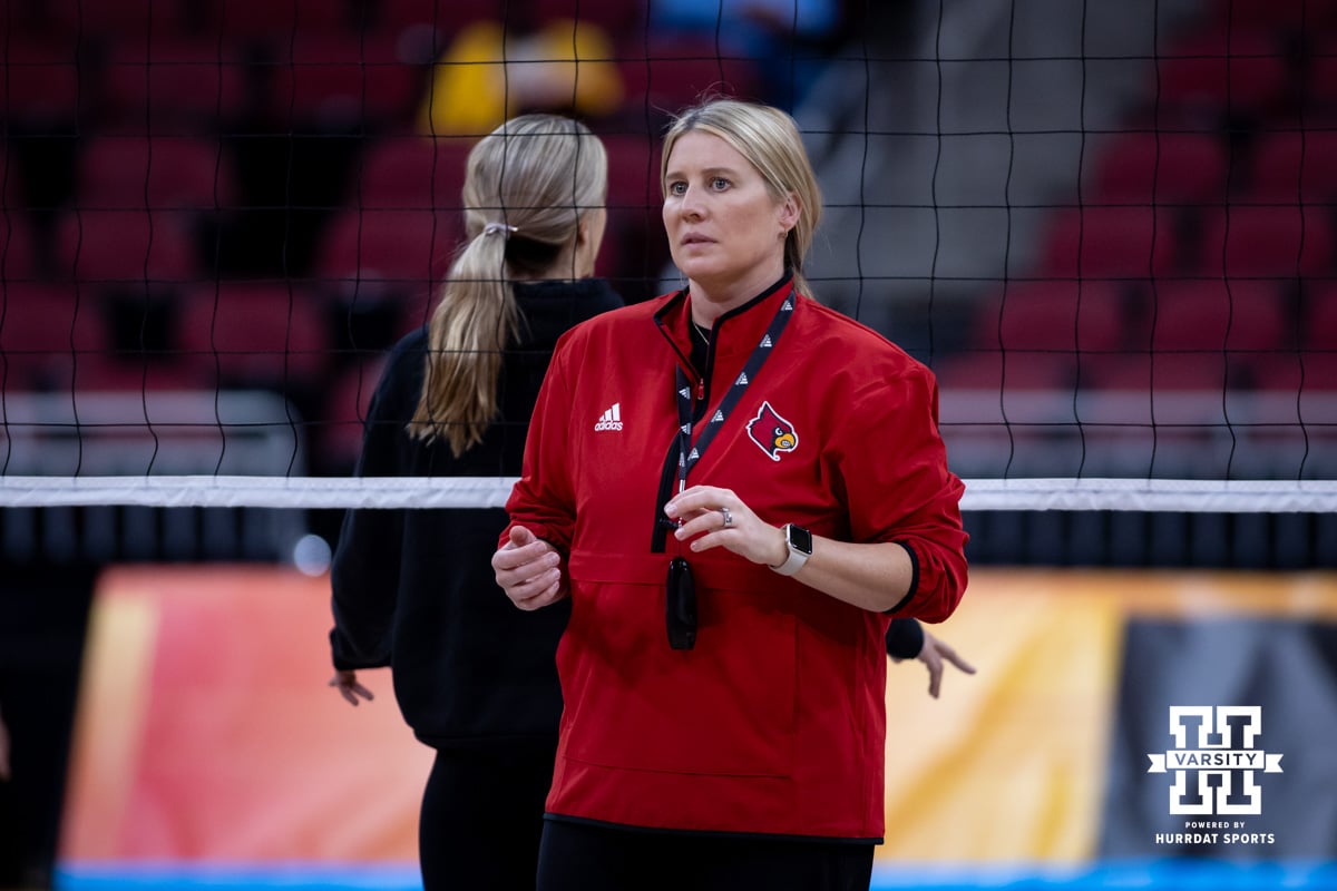 NCAA Volleyball Media Day | December 18, 2024. Louisville Cardinals head coach Dani Busboom Kelly watching the action during practice and media day of the NCAA championships Wednesday, December 18, 2024, in Louisville, Kentucky. Photo by John S. Peterson.