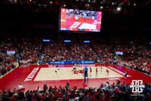 Nebraska Cornhuskers takes on the Dayton Flyers in front of a packed Devaney Sports Center during the first regional match in the NCAA championship Friday, December 13, 2024, in Lincoln, Nebraska. Photo by John S. Peterson.