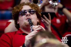 Nebraska Cornhuskers Big Red Express entertaining the fans against the Dayton Flyers during the first regional match in the NCAA championship Friday, December 13, 2024, in Lincoln, Nebraska. Photo by John S. Peterson.