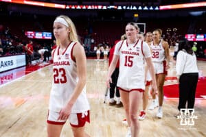 Nebraska Cornhuskers Britt Prince (23) heads to the locker room after the win over the Tarleton State Texans during a women’s college basketball game Wednesday, December 11, 2024, in Lincoln, Nebraska. Photo by John S. Peterson.