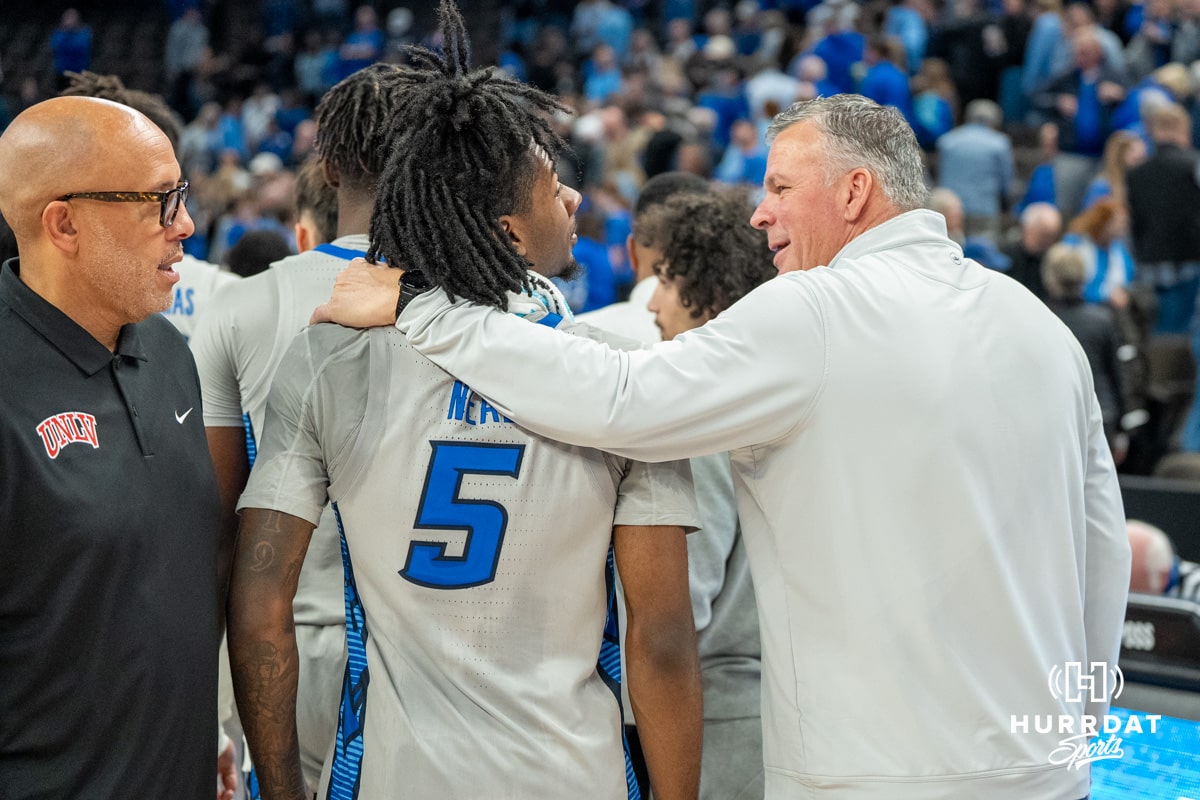 Creighton Bluejays vs UNLV Rebels 2024-12-07 Creighton Bluejays Jamiya Neal talking with Greg McDermott after a college basketball game against the UNLV Rebels on December 7th, 2024 in Omaha Nebraska. Photo by Brandon Tiedemann.
