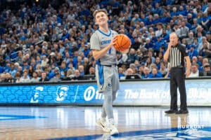 Creighton Bluejays Steven Ashworth before a freethrow during a college basketball game against the UNLV Rebels on December 7th, 2024 in Omaha Nebraska. Photo by Brandon Tiedemann.