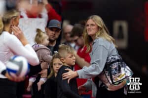 Former Nebraska Cornhusker Jordan Wilberger and family made it to the match against the Florida A&M Rattlers during the first round of the NCAA volleyball tournament Friday, December 6, 2024, in Lincoln, Nebraska. Photo by John S. Peterson.