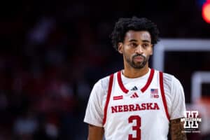 Nebraska Cornhuskers guard Brice Williams (3) playing against the North Florida Ospreys during a college basketball game Sunday, December 1, 2024, in Lincoln, Nebraska. Photo by John S. Peterson.