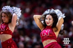 Nebraska Cornhuskers Scarlets dance team performs for the cowd during a college basketball game against the North Florida Ospreys Sunday, December 1, 2024, in Lincoln, Nebraska. Photo by John S. Peterson.