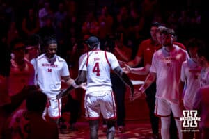Nebraska Cornhuskers forward Juwan Gary (4) walks out when introduced before taking on North Florida Ospreys during a college basketball game Sunday, December 1, 2024, in Lincoln, Nebraska. Photo by John S. Peterson.