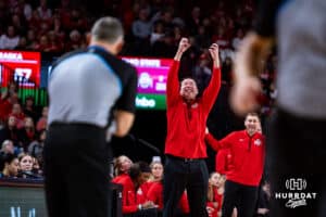 Ohio State Buckeyes head coach Kevin McGuff voices his concerns to the referee against the Nebraska Cornhuskers in the fourth quarter during a college basketball game, Sunday, January 26, 2025, in Lincoln, Nebraska. Photo by John S. Peterson.