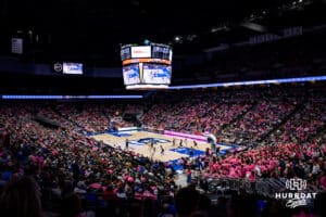 Creighton Bluejays women's basket set a record attendance of 11,141 during a college basketball game against the UConn Huskies, Saturday, January 25, 2025, in Omaha, Nebraska. Photo by John S. Peterson.