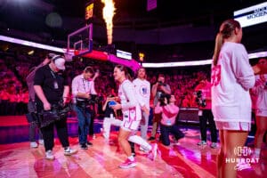 Creighton Bluejays guard Molly Mogensen (21) is introduced before taking on the UConn Huskies during a college basketball game, Saturday, January 25, 2025, in Omaha, Nebraska. Photo by John S. Peterson.