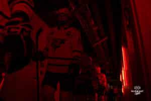 Omaha Mavericks line up in the tunnel before during a hockey match at Baxter Arena on Saturday, January 25, 2025, in Omaha, Nebraska. Photo by Collin Stilen.