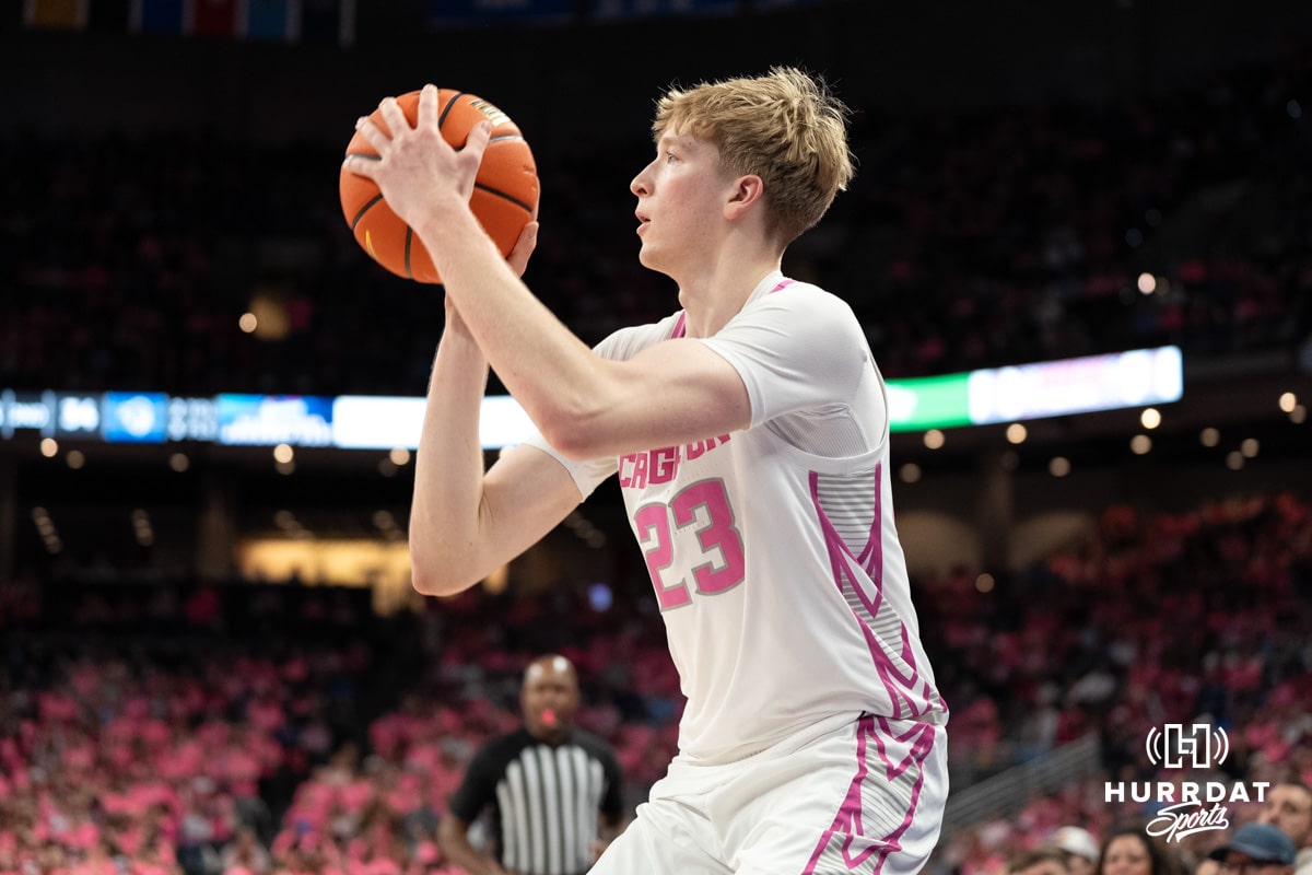 Creighton Bluejays vs Seton Hall 2025-1-25 Creighton Bluejays Jackson McAndrew looks to shoot during a college basketball game against Seton Hall on January 25th, 2025 in Omaha Nebraska. Photo by Brandon Tiedemann.