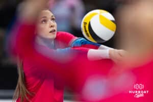 Omaha Supernovas Allison Whitten (20) warms up before taking on San Diego Mojo during a professional volleyball match, Sunday, January 19, 2025, in Omaha, Nebraska. Photo by John S. Peterson.