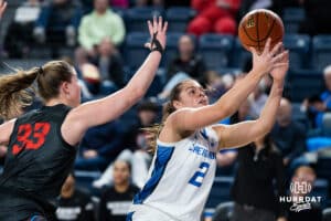 Creighton Bluejay Kennedy Townsend looks to grab possession during a basketball game at Sokol Arena on Saturday, January 18, 2025, in Omaha, Nebraska. Photo by Collin Stilen.