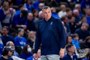 Creighton Bluejays head coach Greg McDermott watching the aciton on the court again the Providence Friars in the second half during a college basketball game, Tuesday, January 14, 2025, in Omaha, Nebraska. Photo by John S. Peterson.