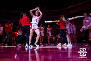 Nebraska Cornhuskers guard Callin Hake (14) introduced before taking on the Michigan State Spartans during a college basketball game, Wednesday, January 8, 2025, in Lincoln, Nebraska. Photo by John S. Peterson.