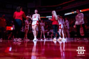 Nebraska Cornhuskers forward Jessica Petrie (12) introduced before taking on the Michigan State Spartans during a college basketball game, Wednesday, January 8, 2025, in Lincoln, Nebraska. Photo by John S. Peterson.