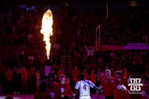Nebraska Cornhuskers forward Juwan Gary (4) introduced before taking on the UCLA Bruins during college basketball game, Saturday, January 4, 2024, in Lincoln, Nebraska. Photo by John S. Peterson.