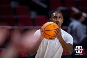 Nebraska Cornhuskers guard Ahron Ulis (2) warm-ups before taking on UCLA Bruins during a college basketball game, Saturday, January 4, 2024, in Lincoln, Nebraska. Photo by John S. Peterson.