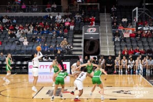 Omaha Mavericks Aaliyah Moore shoots a free throw during a college basketball game against North Dakota on January 2nd, 2025 in Omaha Nebraska. Photo by Brandon Tiedemann.