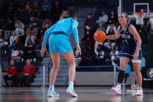Creighton Bluejays Kiani Lockett plays defense against the Butler Bulldogs during a college basketball game on Wednesday, January 1, 2025 in Omaha, Nebraska. Photo by Logan Hock.