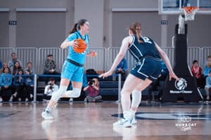 Creighton Bluejays Lauren Jensen looks for an open teammate against the Butler Bulldogs during a college basketball game on Wednesday, January 1, 2025 in Omaha, Nebraska. Photo by Logan Hock.