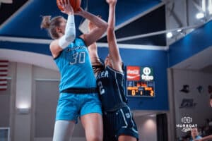 Creighton Bluejays Morgan Maly (30) takes a shot against the Butler Bulldogs during a college basketball game on Wednesday, January 1, 2025 in Omaha, Nebraska. Photo by Logan Hock.