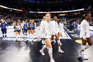 Omaha Supernovas head to the locker room after the match against the Orlando Valkyries during professional volleyball event Thursday, February 27, 2025 in Lincoln, Nebraska. Photo by John S. Peterson.