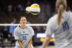 Orlando Valkyrie and former Creighton Bluejay Norah Sis (22) warms up before the match against the Omaha Supernovas during professional volleyball event Thursday, February 27, 2025 in Lincoln, Nebraska. Photo by John S. Peterson.