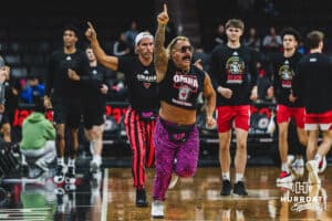 Omaha Mavericks invited AEW wrestling icons, Turbo Floyd and Truth Magnum during a basketball game at Baxter Arena on February 22nd, 2025 in Omaha Nebraska. Photo by Collin Stilen.