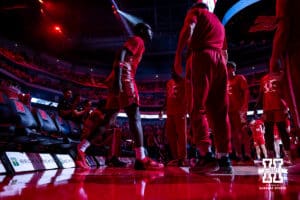 Nebraska Cornhusker forward Juwan Gary (4) introduced before taking on Michigan Wolverines during a college men’s basketball game Monday, February 24, 2025 in Lincoln, Nebraska. Photo by John S. Peterson.