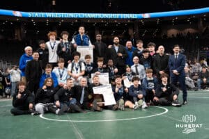 Creighton Prep wins the Class A team championship during the 2025 Nebraska State Wrestling Championships on February 22nd, 2025 in Omaha Nebraska. Photo by Brandon Tiedemann.