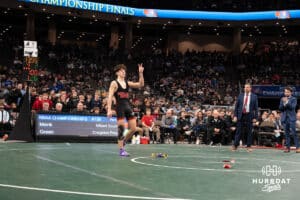 Kiernan Meink after winning during the 2025 Nebraska State Wrestling Championships on February 22nd, 2025 in Omaha Nebraska. Photo by Brandon Tiedemann.