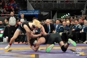 Kyler Lauridsen avoids an grapple during the 2025 Nebraska State Wrestling Championships on February 22nd, 2025 in Omaha Nebraska. Photo by Brandon Tiedemann.